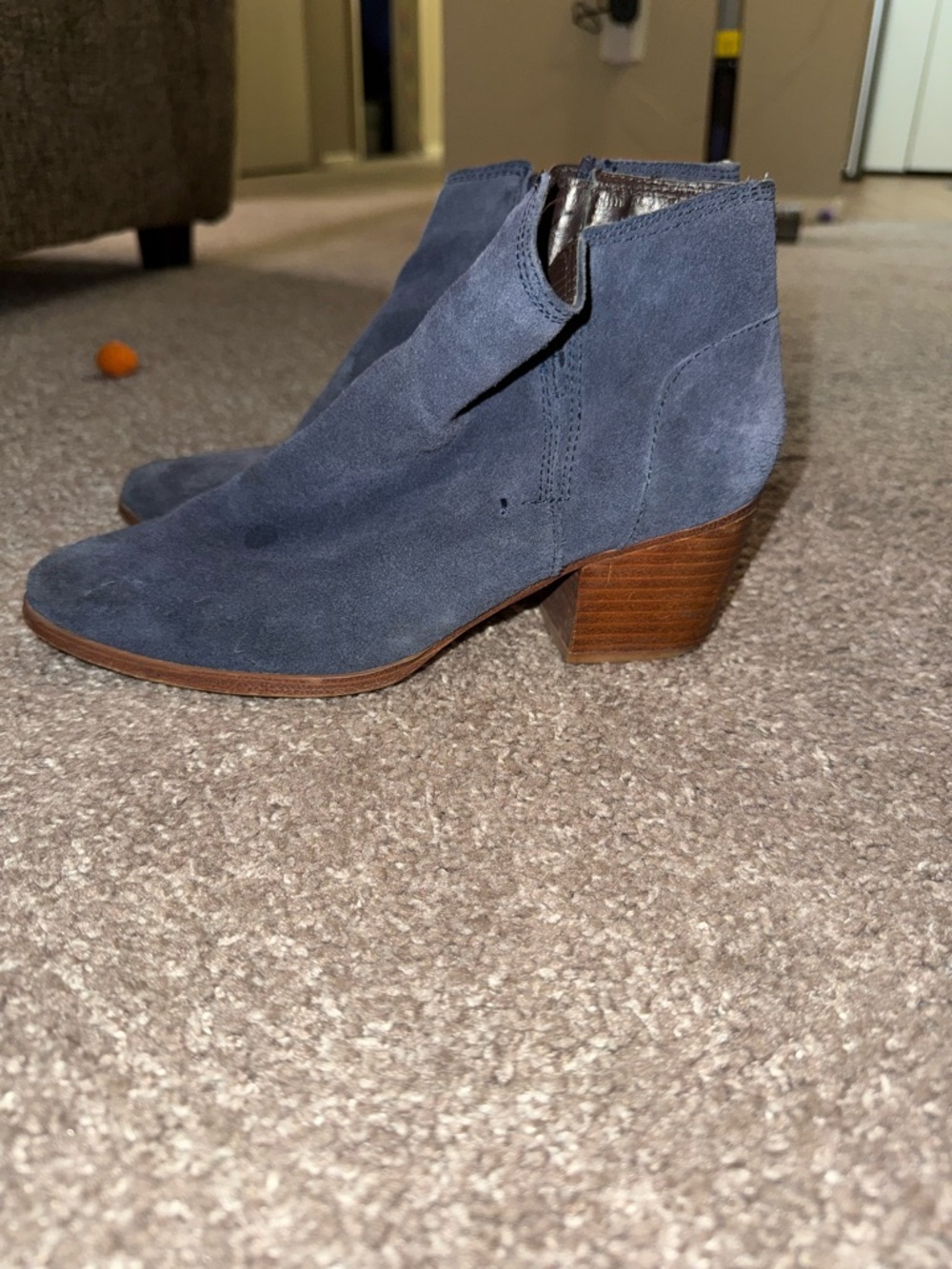 Aldo Navy Suede Ankle Booties with Stacked Heel